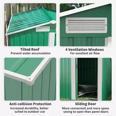 Outsunny Garden Metal Tool Storage Shed with Sliding Door, Sloped Roof and Floor Foundation, 152 x 132 x 188cm, Green - 5