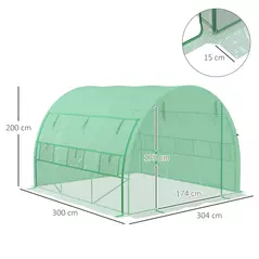 Outsunny Polytunnel Greenhouse Walk-in Grow House Tent with Roll-up Sidewalls, Zipped Door and 6 Windows, 3x3x2m Green - 3