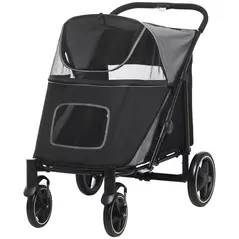 PawHut Foldable Pet Stroller, with Universal Wheels, Shock Absorber, for Medium and Large Dogs - Black - 1