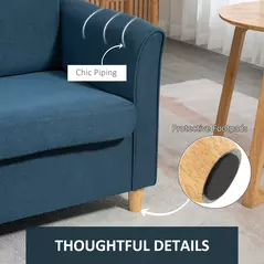 HOMCOM Compact Loveseat Sofa, Modern 2 Seater Sofa for Living Room with Wood Legs and Armrests, Blue - 6