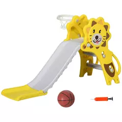AIYAPLAY Baby Slide with Basketball Hoop, Climber, Easy to Assemble Kids Slide for Indoor Use, for Ages 18-36 Months - Yellow - 1