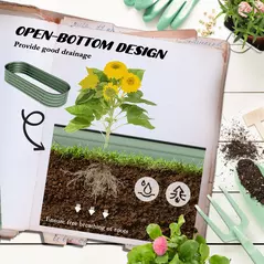 Outsunny Galvanised Raised Garden Bed, Metal Planter Box with Safety Edging, for Flowers, Herbs, Succulents, Green - 5