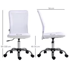 Vinsetto Computer Desk Chair, Mesh Office Chair with Adjustable Height and Swivel Wheels, Armless Study Chair, White - 3