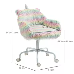 Vinsetto Unicorn Home Office Chair, Height Adjustable Fluffy Desk Chair with Armrests and Swivel Wheels, Colourful - 3