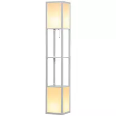 HOMCOM Modern Shelf Floor Lamp with Dual Ambient Light, Standing Lamp Living Room, Bedroom, 156cm, Grey - 1