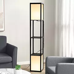 HOMCOM Modern Shelf Floor Lamp with Dual Ambient Light, Standing Lamp Living Room, Bedroom, 156cm, Black - 9