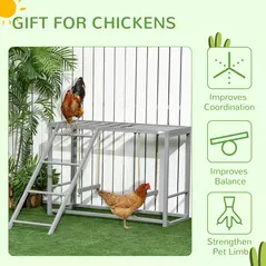 PawHut Chicken Activity Play with Swing Set for 3-4 Chickens, Wooden Chicken Coop, Grey - 7