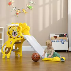 AIYAPLAY Baby Slide with Basketball Hoop, Climber, Easy to Assemble Kids Slide for Indoor Use, for Ages 18-36 Months - Yellow - 2