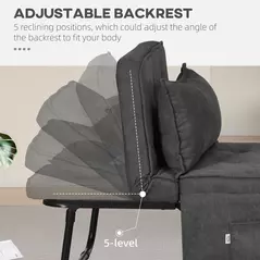 HOMCOM Fabric Sleeper Chair, Folding Chair Bed with Adjustable Backrest, Pillow, Side Pockets for Living Room, Charcoal Grey - 5