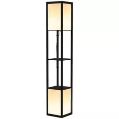 HOMCOM Modern Shelf Floor Lamp with Dual Ambient Light, Standing Lamp Living Room, Bedroom, 156cm, Black - 1