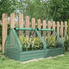 Outsunny Metal Planter Box with Cover, Raised Garden Bed with Greenhouse, for Herbs and Vegetables, Green and Dark Grey - 2