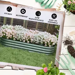 Outsunny Galvanised Raised Garden Bed, Metal Planter Box with Safety Edging, for Flowers, Herbs, Succulents, Green - 7