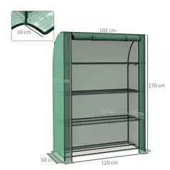 Outsunny 4 Tier Mini Greenhouse with Reinforced PE Cover, Portable Indoor Outdoor Green House with Roll-up Door and Wire Shelves, 170H x 120W x 50Dcm, Green - 3
