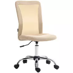 Vinsetto Computer Desk Chair, Mesh Office Chair with Adjustable Height and Swivel Wheels, Armless Study Chair, Beige - 1