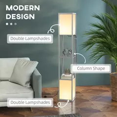 HOMCOM Modern Shelf Floor Lamp with Dual Ambient Light, Standing Lamp Living Room, Bedroom, 156cm, Grey - 4