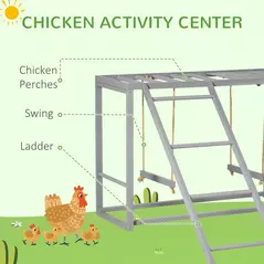 PawHut Chicken Activity Play with Swing Set for 3-4 Chickens, Wooden Chicken Coop, Grey - 4