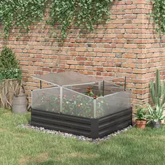Outsunny Outsuuny Galvanised Raised Garden Bed, Outdoor Planter Box with Greenhouse and Cover for Vegetables, Flowers, Dark Grey - 2