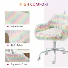 Vinsetto Unicorn Home Office Chair, Height Adjustable Fluffy Desk Chair with Armrests and Swivel Wheels, Colourful - 5