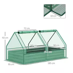 Outsunny Metal Planter Box with Cover, Raised Garden Bed with Greenhouse, for Herbs and Vegetables, Green and Dark Grey - 3