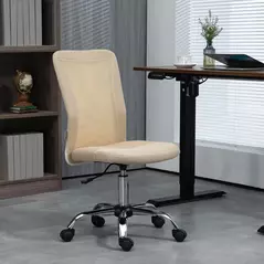 Vinsetto Computer Desk Chair, Mesh Office Chair with Adjustable Height and Swivel Wheels, Armless Study Chair, Beige - 2