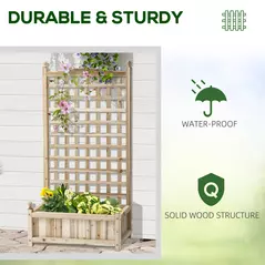 Outsunny Garden Planters with Trellis for Climbing Vines, Wood Raised Beds for Garden, Flower Pot, Indoor Outdoor, Natural - 6