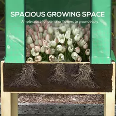 Outsunny Wooden Planter Box with PE Greenhouse Cover and Bed Liner, Raised Garden Bed for Vegetables, Flowers, Herbs - 7