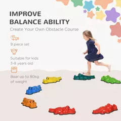 ZONEKIZ 9PCs Kids Stepping Stones, Crocodile-Designed Sensory Toys, with Anti-Slip Edge Balance River Stones - 4