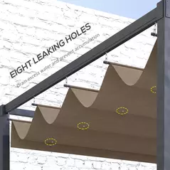 Outsunny Pergola Cover Roof, 2.86 x 2.45 m Retractable Sun Shade Top for 3 x 2m Pergola Frame, UV30+ Protected, Coffee - 5