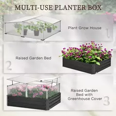 Outsunny Outsuuny Galvanised Raised Garden Bed, Outdoor Planter Box with Greenhouse and Cover for Vegetables, Flowers, Dark Grey - 4