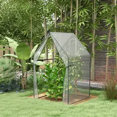 Outsunny Mini Greenhouse, Garden Tomato Growhouse with 2 Zipped Doors, Portable Indoor Outdoor Green House, 90 x 90 x 145cm, Clear - 2