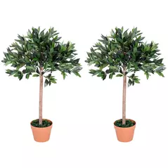 Outsunny 3ft Artificial Olive Tree Indoor Plant Greenery for Home Office Potted in An Orange Pot Set of 2 - 1