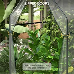 Outsunny Mini Greenhouse, Garden Tomato Growhouse with 2 Zipped Doors, Portable Indoor Outdoor Green House, 90 x 90 x 145cm, Clear - 6