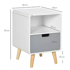 HOMCOM Wooden Bedside Table End Nightstand With Drawer Wood Lamp Desk Storage Unit Bedroom Scandinavian Nordic Style, Set of 2 - 3