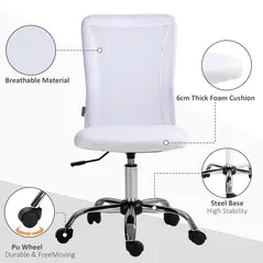 Vinsetto Computer Desk Chair, Mesh Office Chair with Adjustable Height and Swivel Wheels, Armless Study Chair, White - 5