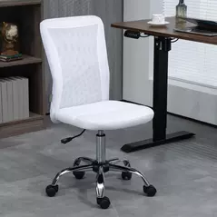Vinsetto Computer Desk Chair, Mesh Office Chair with Adjustable Height and Swivel Wheels, Armless Study Chair, White - 2