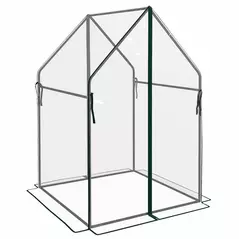 Outsunny Mini Greenhouse, Garden Tomato Growhouse with 2 Zipped Doors, Portable Indoor Outdoor Green House, 90 x 90 x 145cm, Clear - 1