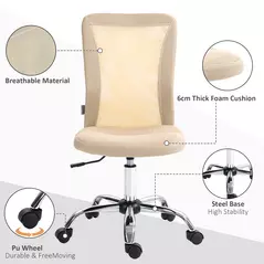 Vinsetto Computer Desk Chair, Mesh Office Chair with Adjustable Height and Swivel Wheels, Armless Study Chair, Beige - 4