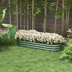 Outsunny Galvanised Raised Garden Bed, Metal Planter Box with Safety Edging, for Flowers, Herbs, Succulents, Green - 2