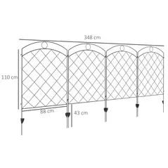 Outsunny Steel Decorative Outdoor Picket Fence Panels Set of 4, Black - 3