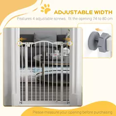 PawHut Pressure Fit Dog Stair Gate No Drilling Safety Gate Auto Close for Doorways, Hallways, 74-80cm Adjustable, 94cm Tall, White - 7