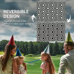Outsunny Reversible Outdoor Rug, Plastic Straw Mat w/ Carry Bag Ground Stakes for Garden RV Picnic Beach Camping 182x274cm Black - 4