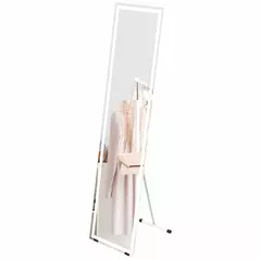 HOMCOM Standing Dressing Mirror with LED Lights, Wall Dressing Mirror for Bedroom with Dimmable and 3 Colour Lighting, White - 1