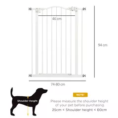 PawHut Pressure Fit Dog Stair Gate No Drilling Safety Gate Auto Close for Doorways, Hallways, 74-80cm Adjustable, 94cm Tall, White - 3