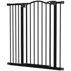PawHut Pressure Fit Dog Stair Gate No Drilling Safety Gate Auto Close for Doorways, Hallways, 74-94cm Adjustable, 94cm Tall, Black - 1