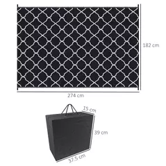 Outsunny Reversible Outdoor Rug, Plastic Straw Mat w/ Carry Bag Ground Stakes for Garden RV Picnic Beach Camping 182x274cm Black - 3