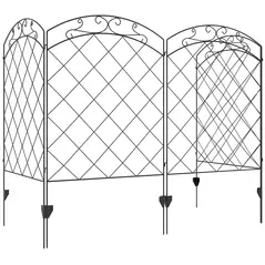 Outsunny Steel Decorative Swirls Outdoor Picket Fence Panels Set of 4, Black - 1