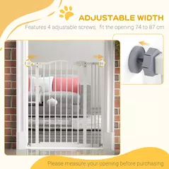 PawHut Metal Pet Safety Gate Dog Gate Folding Fence 74-87cm, White - 7