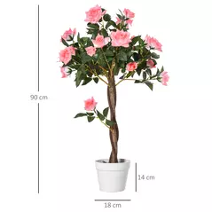 Outsunny Set of 2 Artificial Plants Pink Rose Floral in Pot, Fake Plants for Home Indoor Outdoor Decor, 90cm - 3