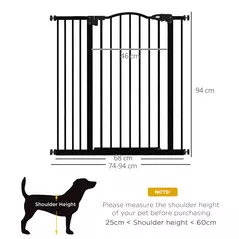 PawHut Pressure Fit Dog Stair Gate No Drilling Safety Gate Auto Close for Doorways, Hallways, 74-94cm Adjustable, 94cm Tall, Black - 3