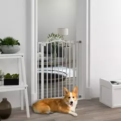 PawHut Pressure Fit Dog Stair Gate No Drilling Safety Gate Auto Close for Doorways, Hallways, 74-80cm Adjustable, 94cm Tall, White - 2
